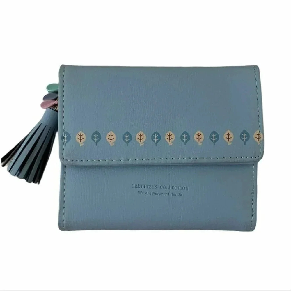 Prettyzys collection blue trifold tassel‎ wallet